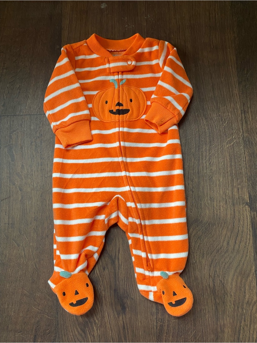 Carter's Orange and White Striped Pumpkin Footed One-Piece